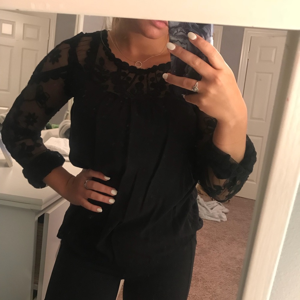 Black top with see through lace top and sleeves